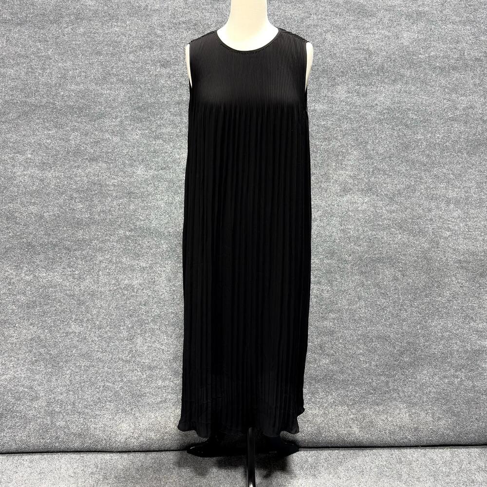 Black Label By Chico's Dress Womens 8 Black Pleated Chiffon Maxi Sleeveless